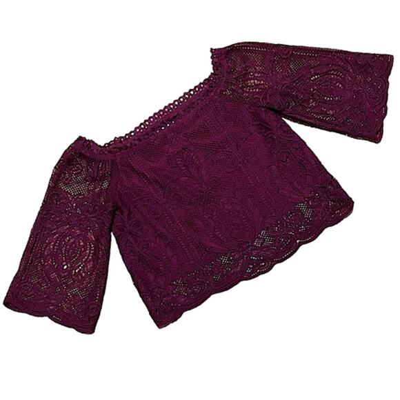 NWT Lucy Paris Burgundy Crochet Lace Crop Top Size Large - Picture 3 of 10